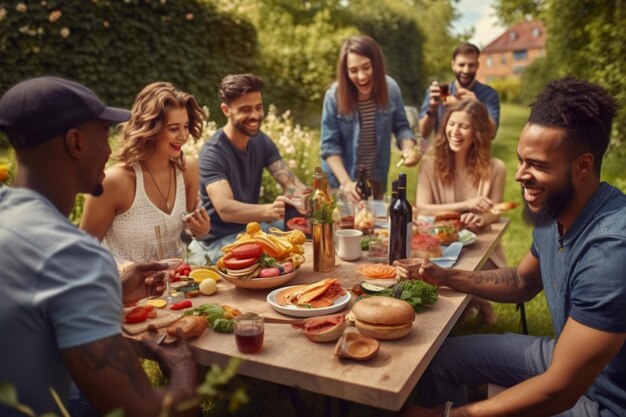 Un grupo de amigos haciendo un picnic.