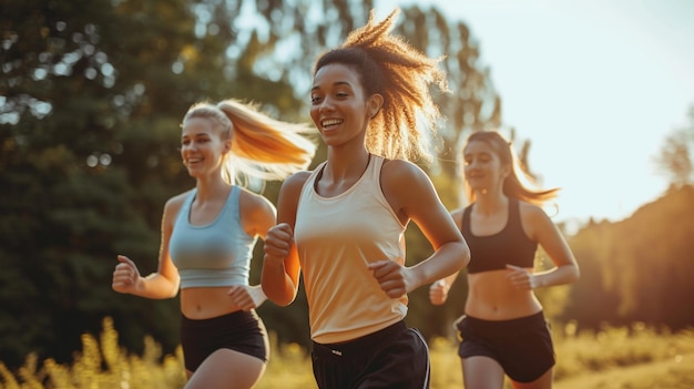 grupo de amigos jóvenes corriendo en el parque