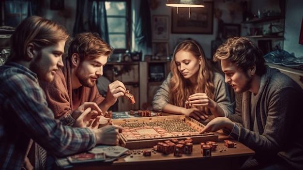 Un grupo de amigos jugando juegos de mesa.