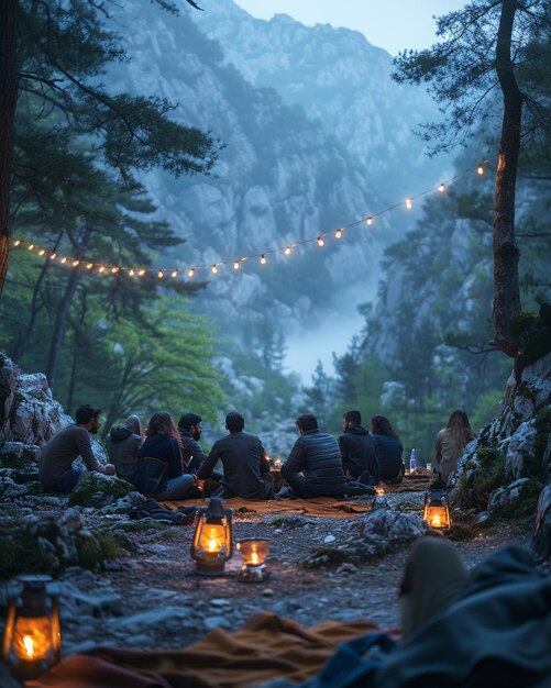 Foto un grupo de amigos que se embarcan en un viaje de campamento