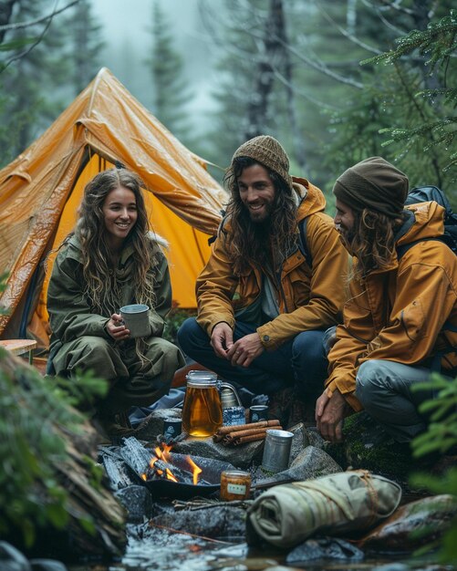 Un grupo de amigos que se embarcan en un viaje de campamento