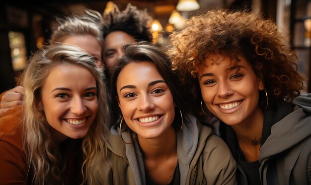 un grupo de amigos sonriendo y posando para una foto