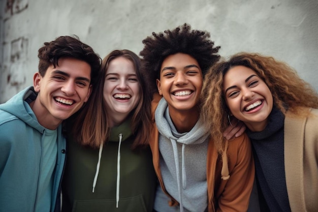 grupo de amigos sonriendo y posando para una foto