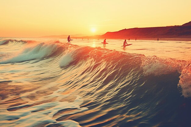 Un grupo de amigos surfeando juntos.