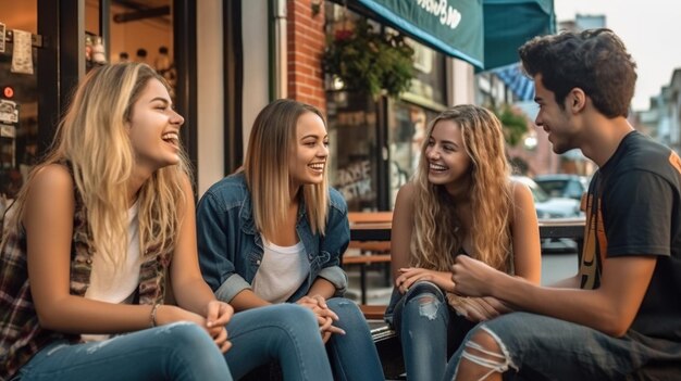 Foto un grupo de amigos teniendo momentos divertidos