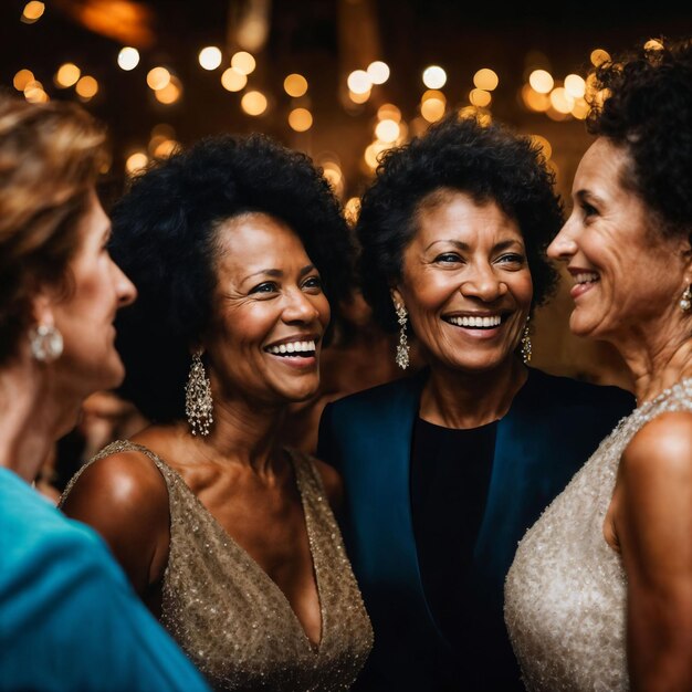 grupo de anciana feliz de mediana edad en la fiesta nocturna AI generativa