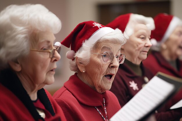 Foto grupo de ancianos ancianos cantando canciones de navidad