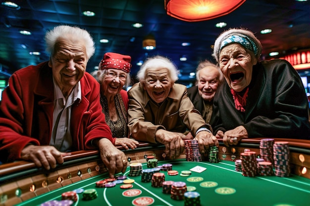 Un grupo de ancianos jugando en un casino.