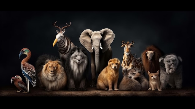 Foto grupo de animales aislados de fondo concepto de conservación de animales