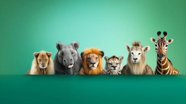 Foto un grupo de animales en un fondo verde