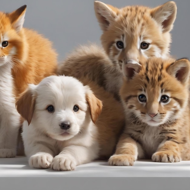 Grupo de animales lindos sobre un fondo blanco