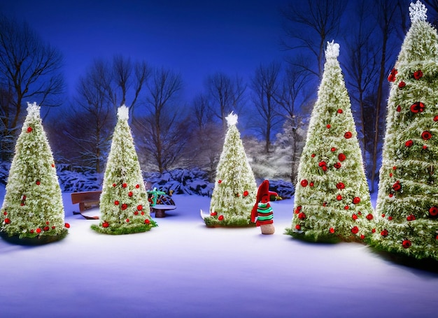 Un grupo de árboles con luces navideñas en ellos.