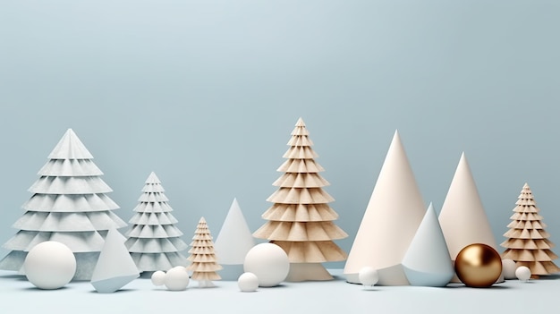 Un grupo de árboles de navidad blancos y dorados imagen generativa de ai