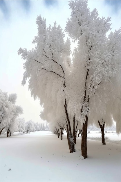 Grupo de árboles que están cubiertos de nieve generativa ai