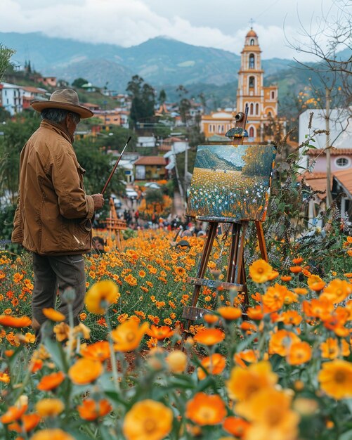 Foto un grupo de artistas pintando en el aire en medio de papel tapiz