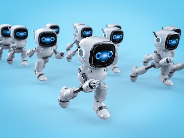 Grupo de asistente de robot pequeño corriendo