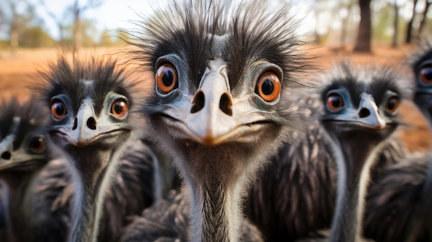 Grupo de aves emú en estado salvaje.
