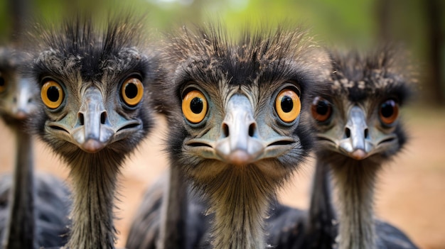 Grupo de aves emú en estado salvaje.