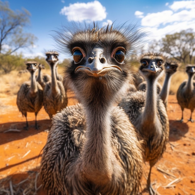 Grupo de aves emú en la naturaleza