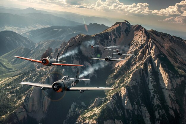 un grupo de aviones volando en el cielo con la palabra en el lado