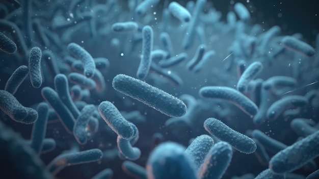 Foto un grupo de bacterias que son azules y blancas.