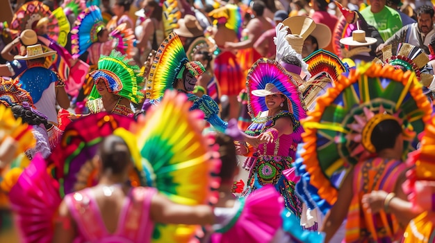 Foto un grupo de bailarines con trajes coloridos realizan una danza tradicional durante un festival