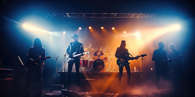 Grupo de banda de música actúa en un escenario de concierto Guitarrista