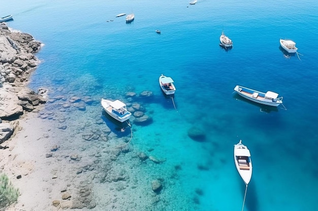 Foto un grupo de barcos están atracados en el agua