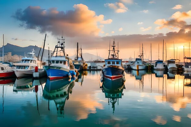 Un grupo de barcos están atracados en un puerto.