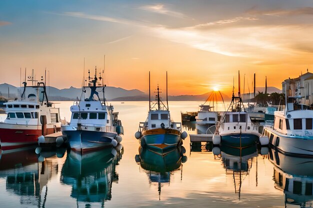 Un grupo de barcos están atracados en un puerto.