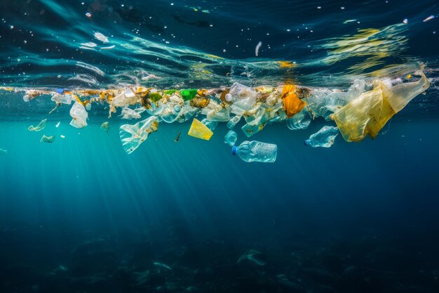 Un grupo de basura flotando en el océano