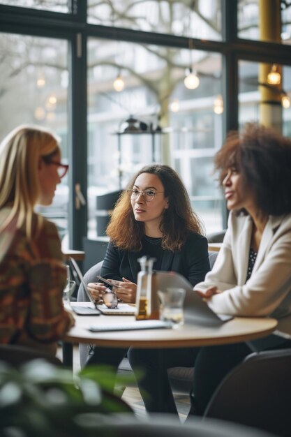 Grupo bem sucedido de mulheres empresárias envolvidas em discussões produtivas