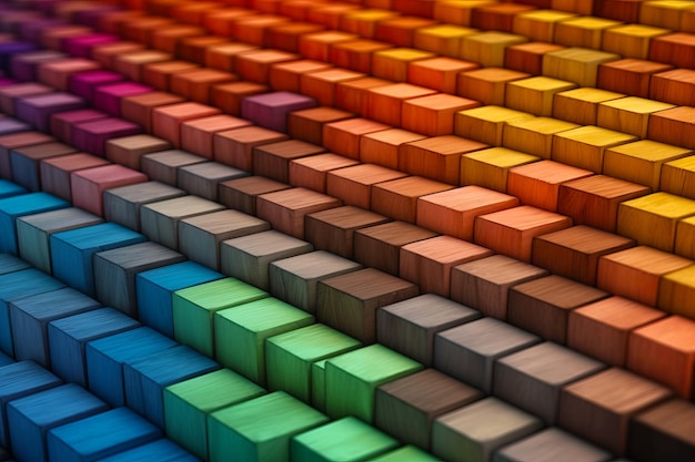Grupo de bloques de madera multicolores están dispuestos en patrón diagonal IA generativa