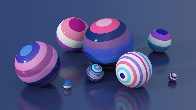 Grupo de bolas de colores brillantes. Ilustración abstracta, render 3d.