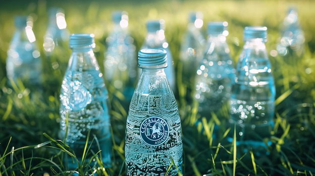 Foto un grupo de botellas vacías de vodka sentados en la hierba