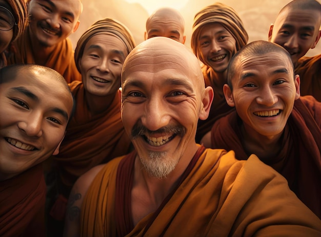 Foto un grupo de budistas mirando a la cámara