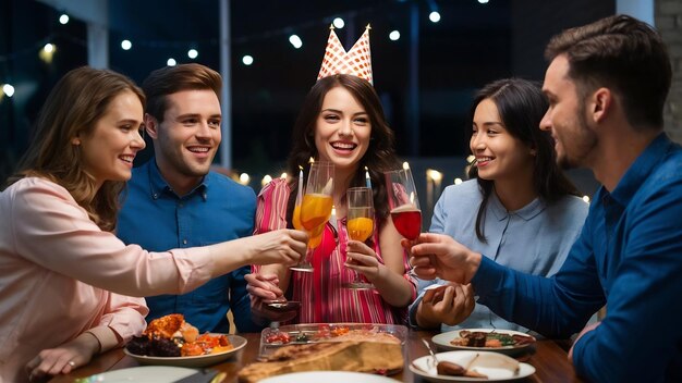 Foto un grupo de buenos amigos celebrando su cumpleaños.