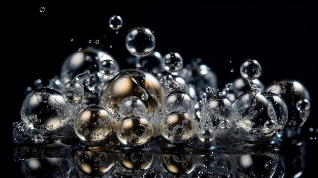 Grupo de burbujas en la superficie del agua generada por IA