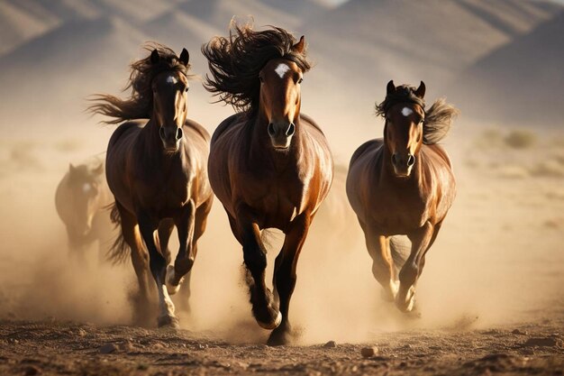 Foto un grupo de caballos corriendo en la tierra