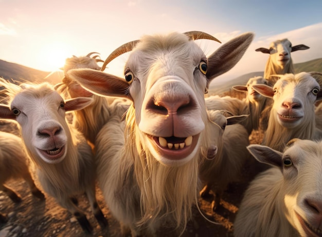 Foto un grupo de cabras