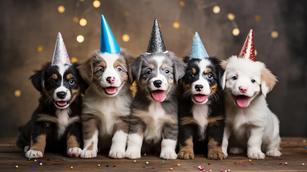 Un grupo de cachorros celebrando el Año Nuevo juntos