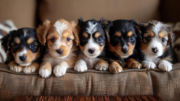 Grupo de cachorros sentados en el sofá