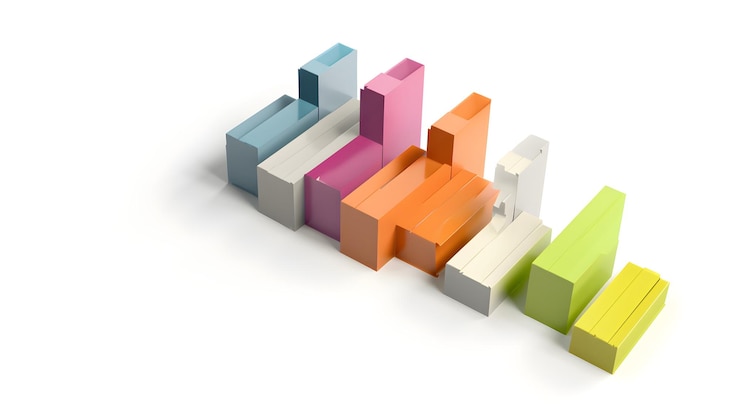 Foto un grupo de cajas de colores.