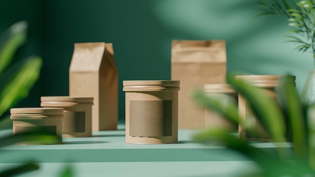 un grupo de cajas de madera con una palmera verde en el fondo