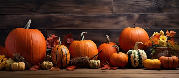 Grupo de calabazas en una mesa de madera