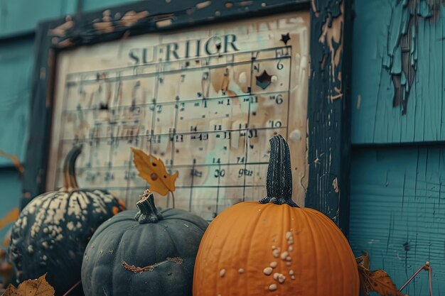 Foto un grupo de calabazas sentadas en la parte superior de una mesa