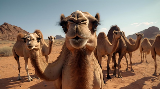 un grupo de camellos en un desierto