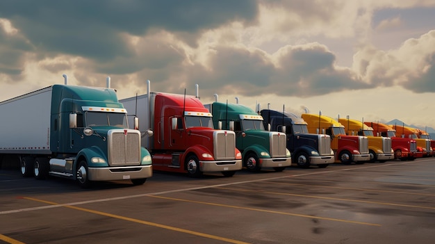Foto grupo de camiones de diferentes colores.