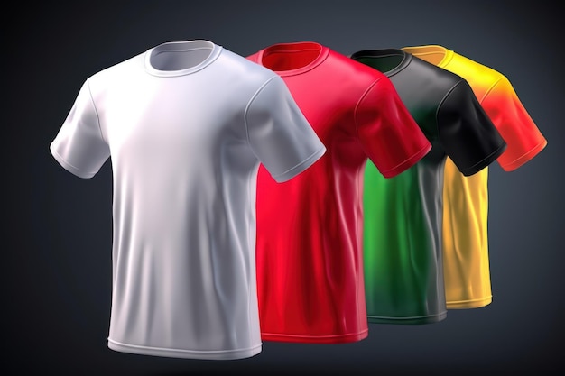 Un grupo de camisetas deportivas con diferentes colores.