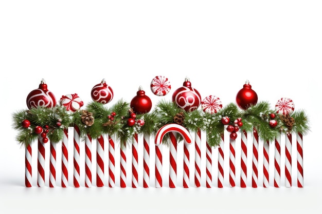 Grupo de cañas de caramelo con decoraciones navideñas en una superficie blanca o clara PNG Fondo transparente